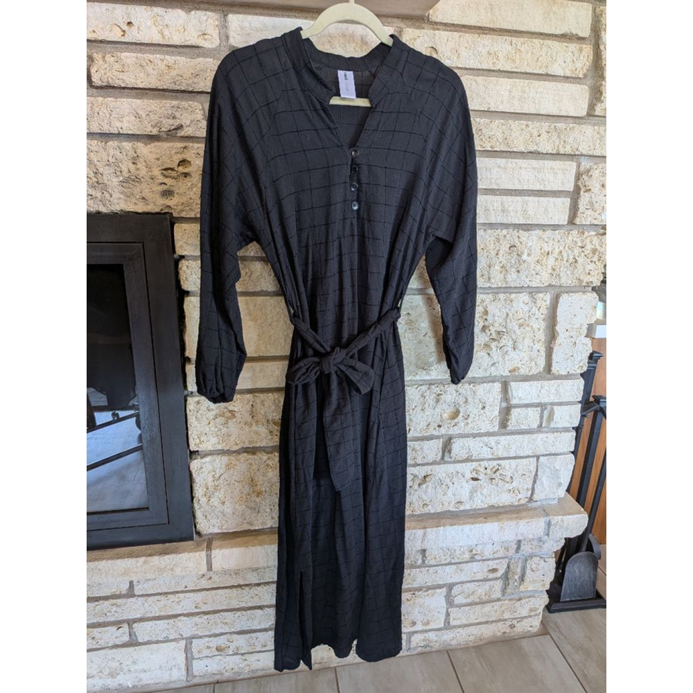 Women's Smash + Tess Black Grid Pattern Long Sleeve Midi Dress S